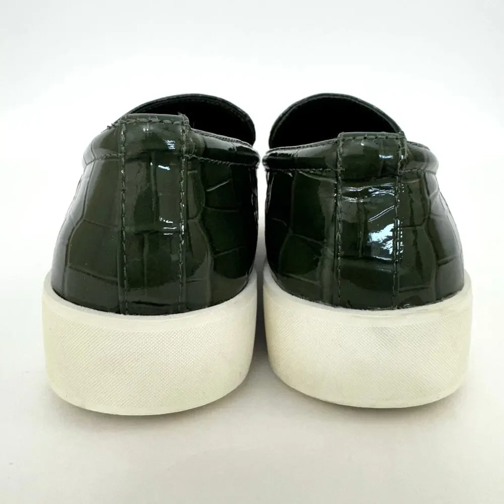 Vince Ghita Croc-Embossed Slip-On Loafer Sneakers Leather Green/White | 8M